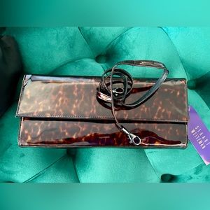 New with Tags Stuart Weitzman Clutch with Shoulder Strap Tortoise Brown
